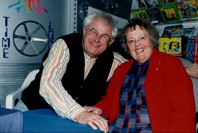 Pegi with author and illustrator Tomie dePaola in the shop